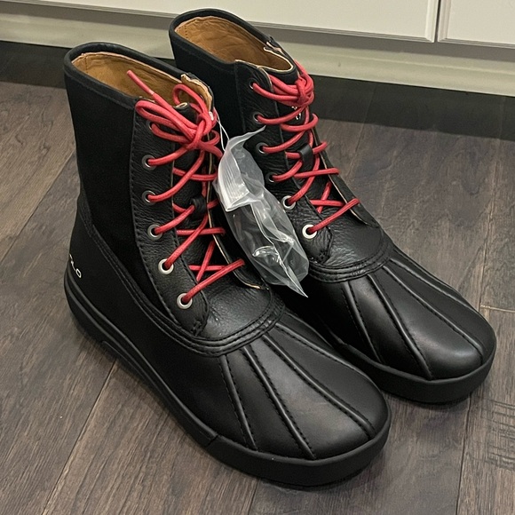 Polo Ralph Lauren Declan Winter Rain Duck Boots black leather Mens Size 8